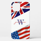 Mit Monogramm American British Flags Patriotic Case-Mate iPhone Hülle (Rückseite)