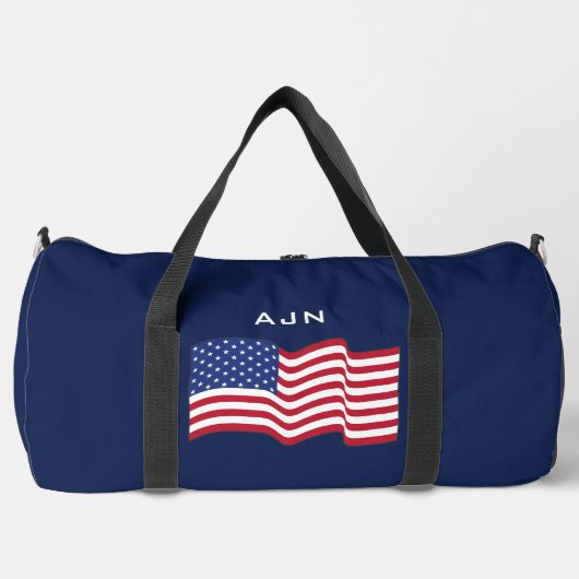 Mit Monogramm amerikanische Flaggenwanze Duffle Bag (Vorderseite)