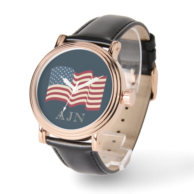 Mit Monogramm amerikanisches Flag-Watch-Geschenk Armbanduhr (Winkel)