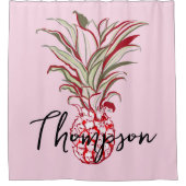 Mit Monogramm Ananas-Schrift pink Duschvorhang (Vorderseite)