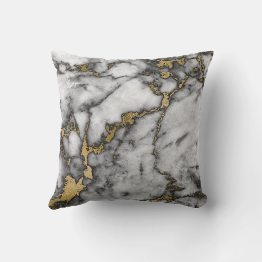 Mit Monogramm Anfänge in Schwarz-Gold-Marmor Kissen (Rückseite)