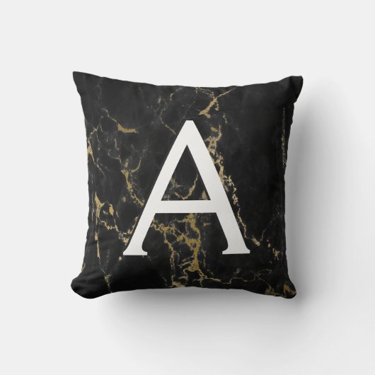 Mit Monogramm Anfänge in Schwarz-Gold-Marmor Kissen (Vorderseite)