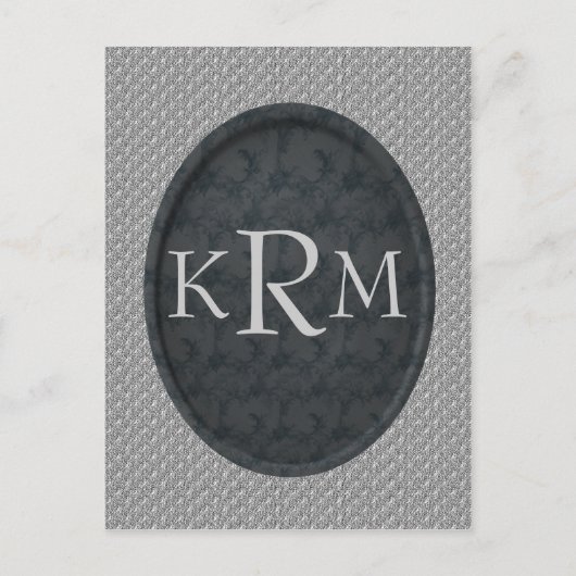 Mit Monogramm Anfänge Schwarze Flora Postkarte (Vorderseite)
