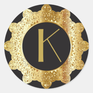 Mit Monogramm Anfänger-Schwarz-Gold-Letter-Sticker Runder Aufkleber