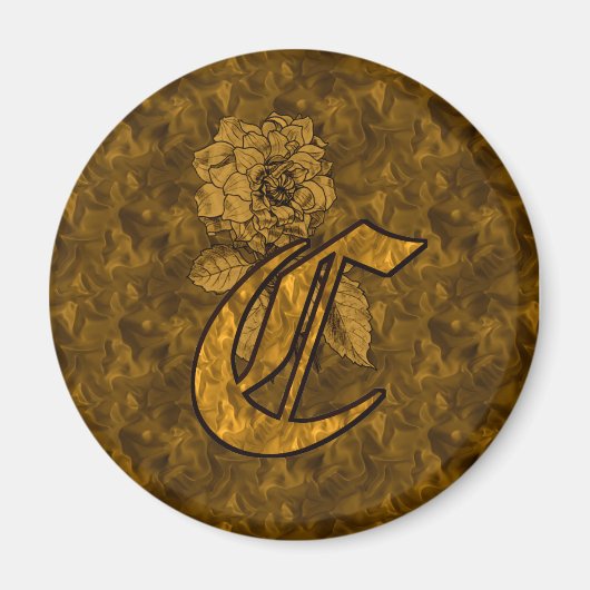 Mit Monogramm anfängliches C-Gold-Peony-Magnet Magnet (Vorne)
