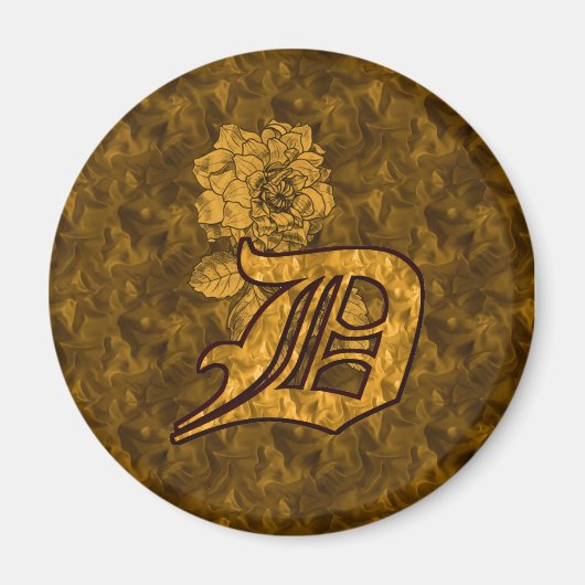 Mit Monogramm anfängliches D Gold Peony Magnet (Vorne)