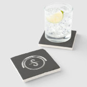 Mit Monogramm Anfangseinfaches schwarzes Silber Steinuntersetzer (Seitenansicht)