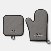 Mit Monogramm Anfangsname Grau Ofenhandschuh & Topflappen-Set (Vorderseite)