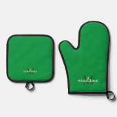 Mit Monogramm Anfangsname Grün Ofenhandschuh & Topflappen-Set (Vorderseite)