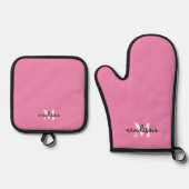 Mit Monogramm Anfangsname Rosa Ofenhandschuh & Topflappen-Set (Vorderseite)