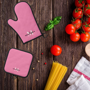 Mit Monogramm Anfangsname Rosa Ofenhandschuh & Topflappen-Set