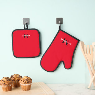 Mit Monogramm Anfangsname Rot Ofenhandschuh & Topflappen-Set