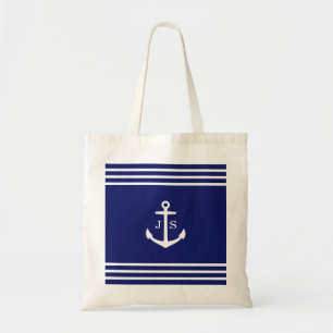 Mit Monogramm Anker (blau) Tragetasche