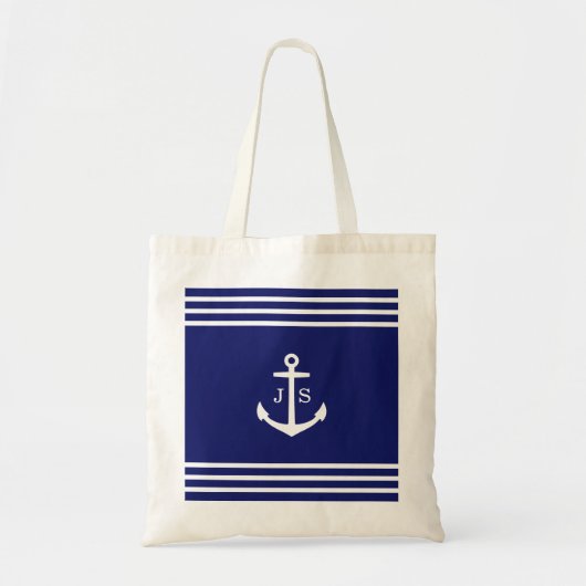 Mit Monogramm Anker (blau) Tragetasche (Vorne)