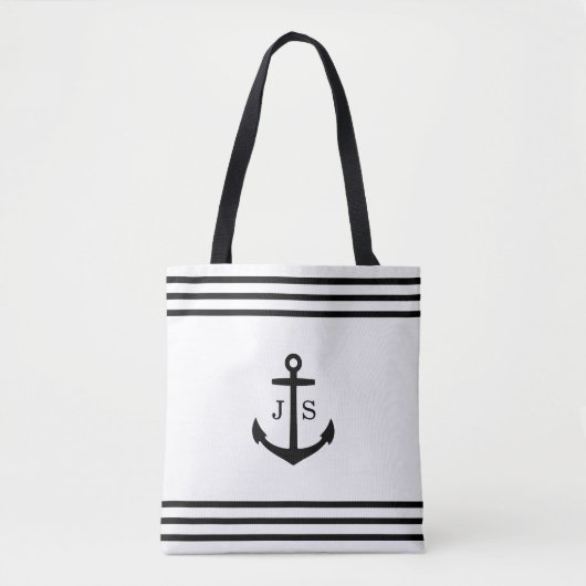 Mit Monogramm Anker Nautic (weiß & schwarz) Tasche (Vorderseite)
