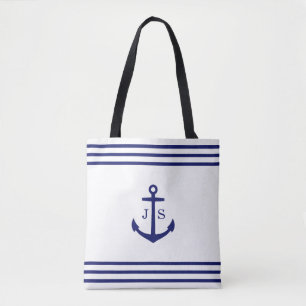 Mit Monogramm Anker (weiß und blau) Tasche