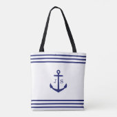 Mit Monogramm Anker (weiß und blau) Tasche (Rückseite)