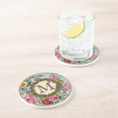 Mit Monogramm antike französische Blüte Getränkeuntersetzer (Seite)