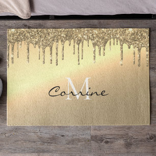 Mit Monogramm antiker 14k Gold Dripping Glitzer Fußmatte