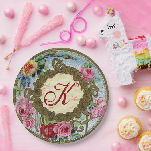 Mit Monogramm antikes französisches Pappteller (Party)