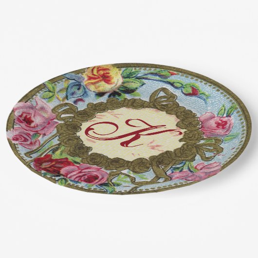 Mit Monogramm antikes französisches Pappteller (Schrägansicht)