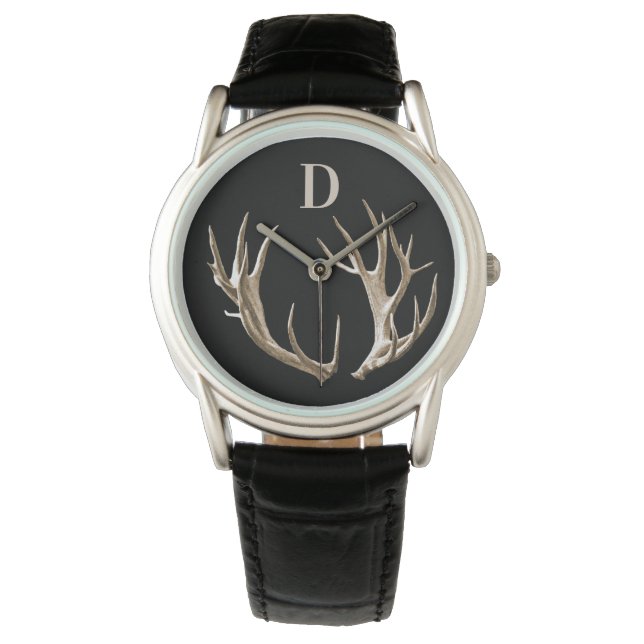 Mit Monogramm Antler Jäger Outdoorsman-Geschenk Uh Armbanduhr (Vorderseite)
