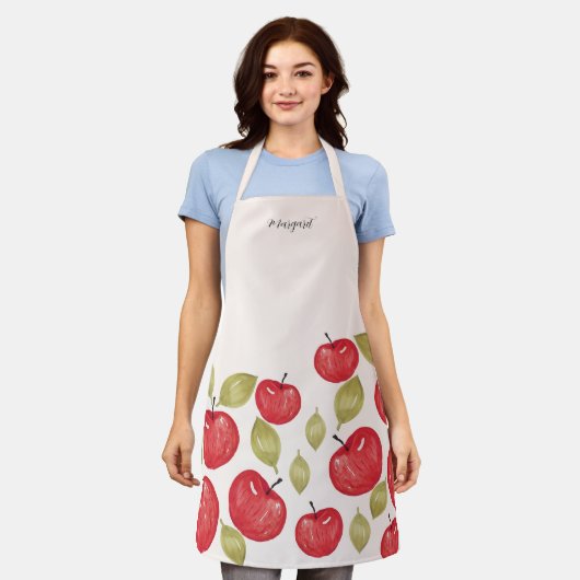 Mit Monogramm Apple Muster Wasserfarbe Handlackier Schürze (Getragen)
