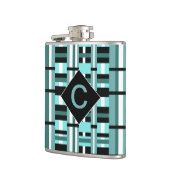 Mit Monogramm Aqua & Black Kariert Flachmann (Links)