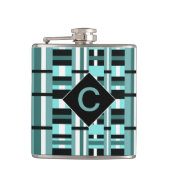 Mit Monogramm Aqua & Black Kariert Flachmann (Vorderseite)
