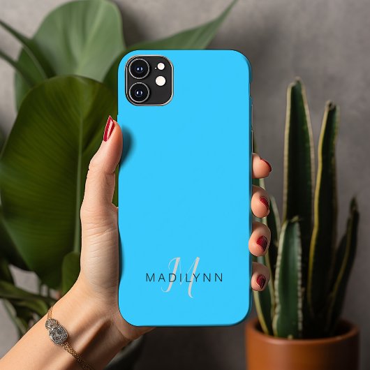Mit Monogramm Aqua Blue Minimalistisch mit Name Case-Mate iPhone Hülle