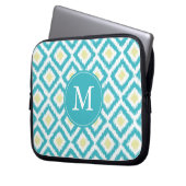 Mit Monogramm Aqua Lemon Diamond Ikat Muster Laptopschutzhülle (Vorderseite Links)