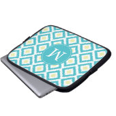 Mit Monogramm Aqua Lemon Diamond Ikat Muster Laptopschutzhülle (Vorne Knopf)