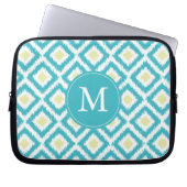 Mit Monogramm Aqua Lemon Diamond Ikat Muster Laptopschutzhülle (Vorderseite)