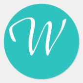 Mit Monogramm Aqua Runder Aufkleber (Vorderseite)
