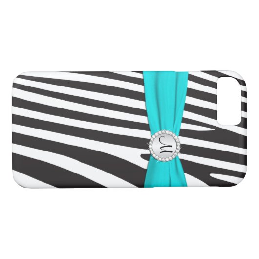 Mit Monogramm Aqua, schwarz, weißes Zebra gestreif Case-Mate iPhone Hülle (Rückseite (Horizontal))