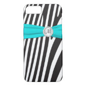 Mit Monogramm Aqua, schwarz, weißes Zebra gestreif Case-Mate iPhone Hülle (Rückseite)