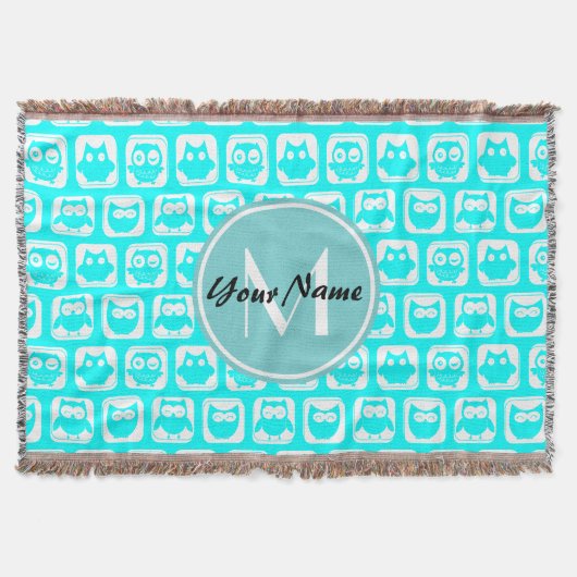 Mit Monogramm Aqua Turquoise Owls Decke (Vorderseite)