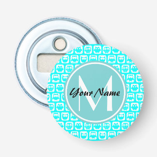Mit Monogramm Aqua Turquoise Owls Flaschenöffner
