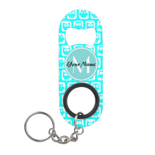 Mit Monogramm Aqua Turquoise Owls Schlüsselanhängerflaschenöffner