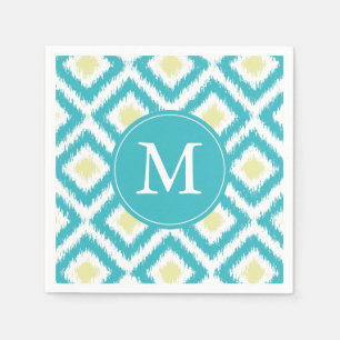 Mit Monogramm Aqua und gelbes Ikat Muster Serviette