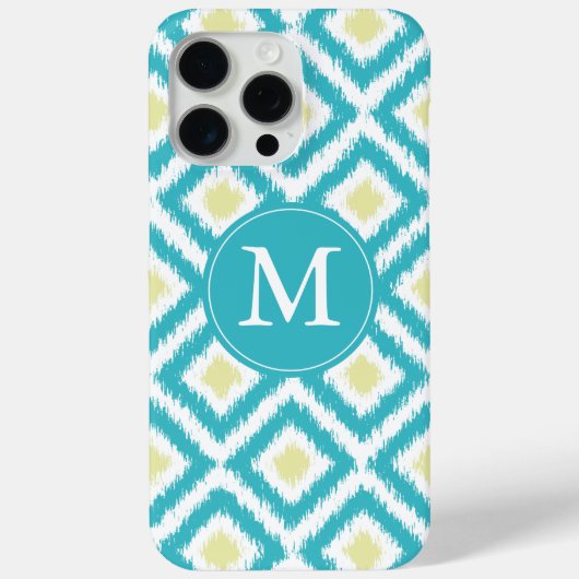 Mit Monogramm Aqua- und Yellow Diamonds Ikat-Muste Case-Mate iPhone Hülle (Rückseite)