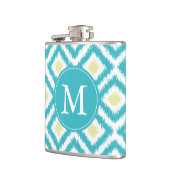 Mit Monogramm Aqua- und Yellow-Ikat-Muster Flachmann (Links)
