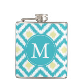 Mit Monogramm Aqua- und Yellow-Ikat-Muster Flachmann (Vorderseite)