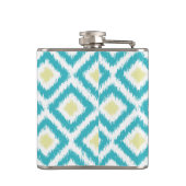 Mit Monogramm Aqua- und Yellow-Ikat-Muster Flachmann (Rückseite)