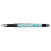 Mit Monogramm Aqua- und Yellow-Ikat-Muster Kugelschreiber (Vorderseite)