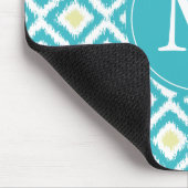 Mit Monogramm Aqua- und Yellow-Ikat-Muster Mousepad (Ecke)
