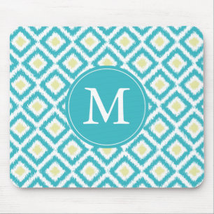 Mit Monogramm Aqua- und Yellow-Ikat-Muster Mousepad