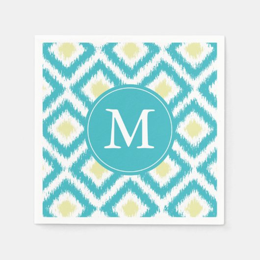 Mit Monogramm Aqua- und Yellow-Ikat-Muster Serviette (Vorderseite)