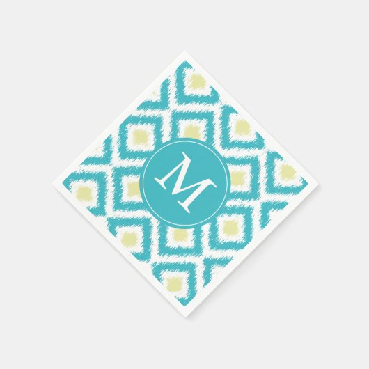 Mit Monogramm Aqua- und Yellow-Ikat-Muster Serviette (Ecke)