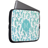 Mit Monogramm Aqua Watercolor Seepferd Muster Laptopschutzhülle (Vorne Rechts)